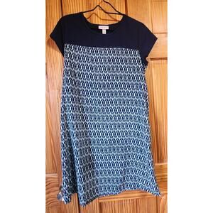 Liz Lange Maternity Dress Womens Size S Navy Blue Aqua Geometric Shift Dress